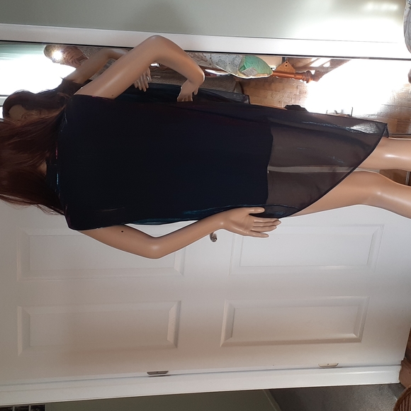 Alfani Purple Iridescent asymmetrical drapey Party Top size large - Picture 4 of 5